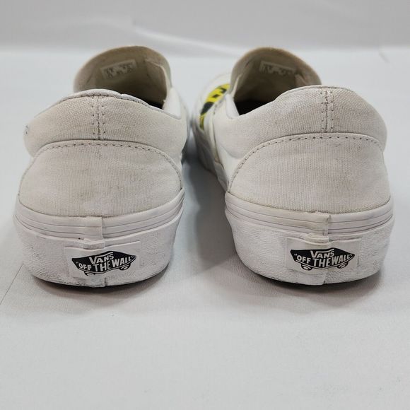 Vans Classic Slip On Sneaker Shoe Caution Tape Left Traffic Women 8 White Custom - Picture 12 of 16